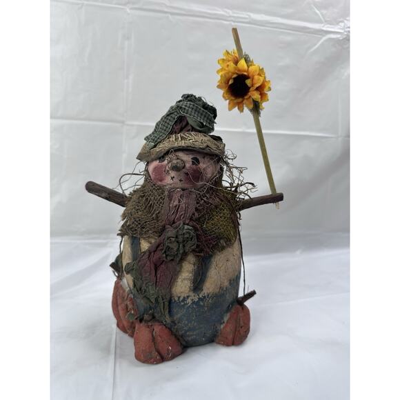 Arlene Wobler Primitive Folk Art Snowman Chalkware Sunflower Floral Scarecrow - Picture 1 of 6